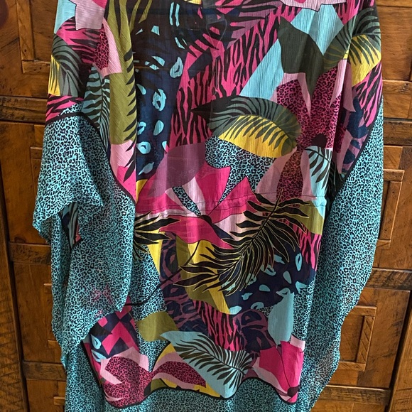 Rod Beattie Bleu swim beach cover up multicolor leopard and palm print - Picture 4 of 6